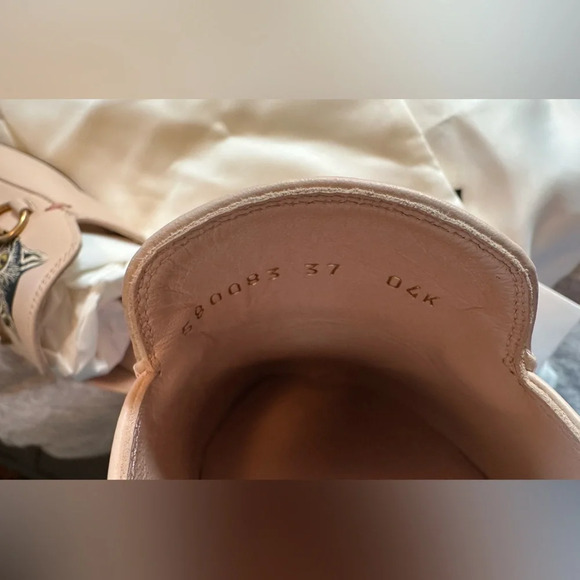 NIB Gucci Pink Leather Mystic Cat Princetown Mules Flats Size 37 - Picture 11 of 12